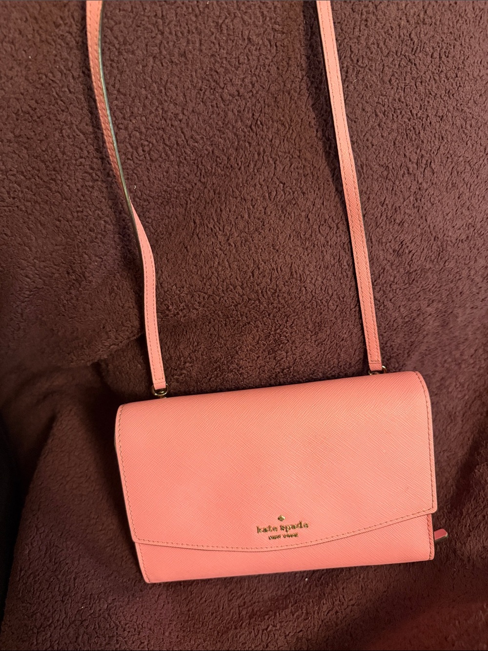 kate spade Coral Pink Saffiano Crossbody Wallet